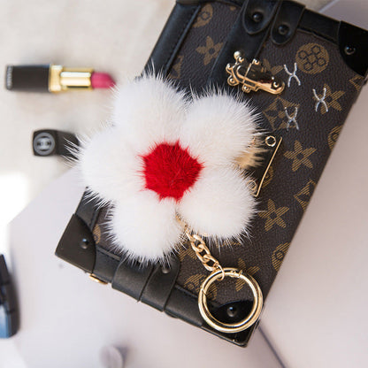 Creative Mink Fur Sakura Bag Charm Keychain