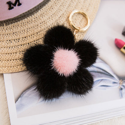 Creative Mink Fur Sakura Bag Charm Keychain