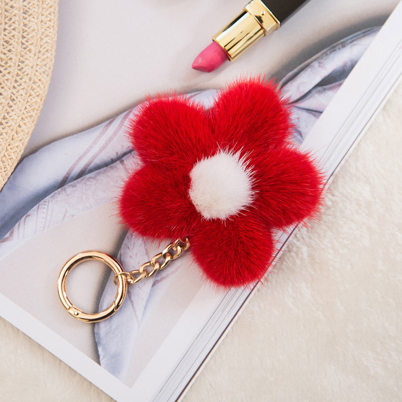 Creative Mink Fur Sakura Bag Charm Keychain