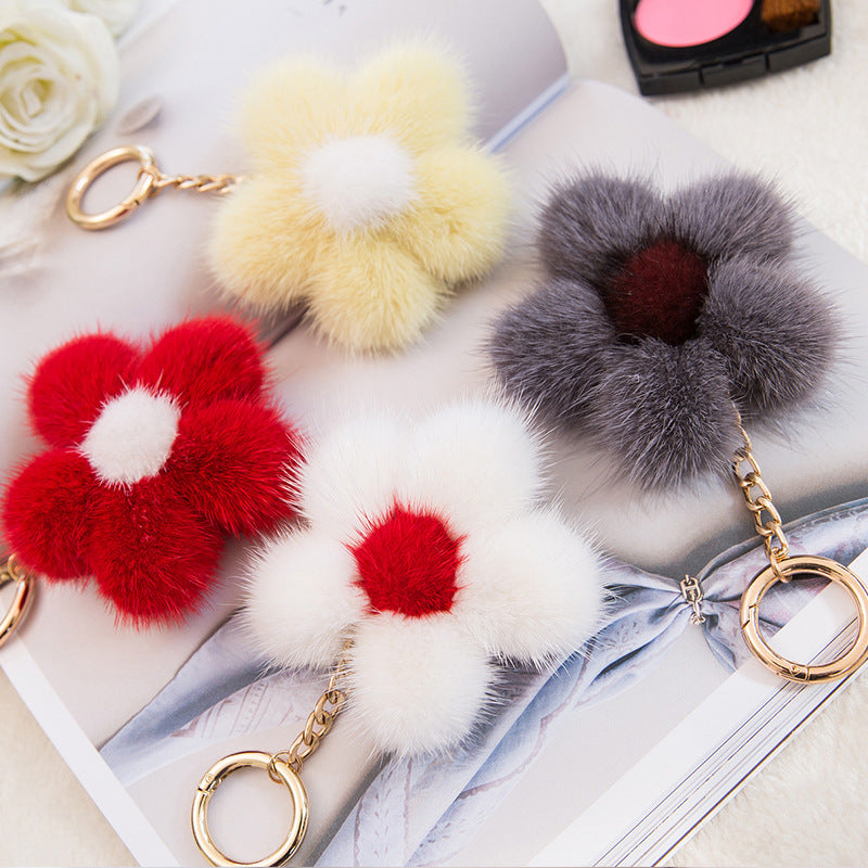 Creative Mink Fur Sakura Bag Charm Keychain