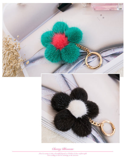 Creative Mink Fur Sakura Bag Charm Keychain