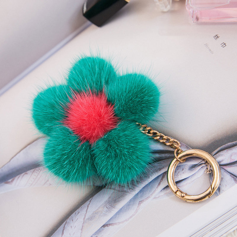 Creative Mink Fur Sakura Bag Charm Keychain