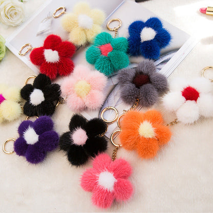 Creative Mink Fur Sakura Bag Charm Keychain