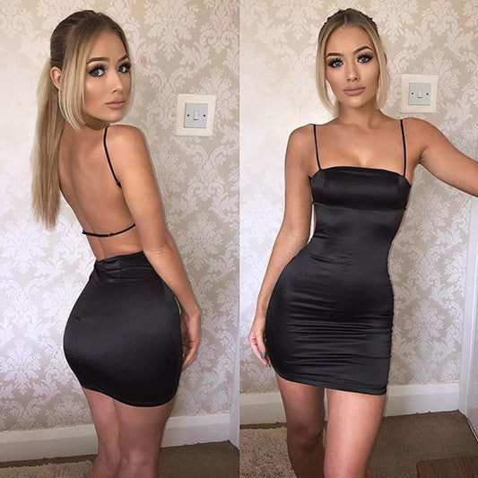 Clearance Spaghetti Straps Backless Bodycon Little Black Dress