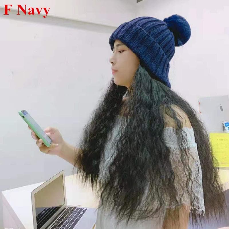 Free Shipping For Hivava Colorful Knitting Hat With Removable Long Curly Wig 1