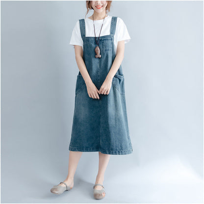 Korean-style Literary Plus Size Denim Overall Dress