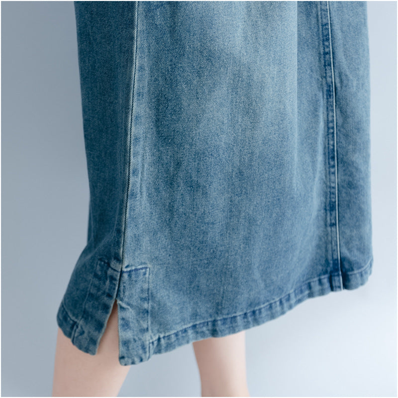 Korean-style Literary Plus Size Denim Overall Dress