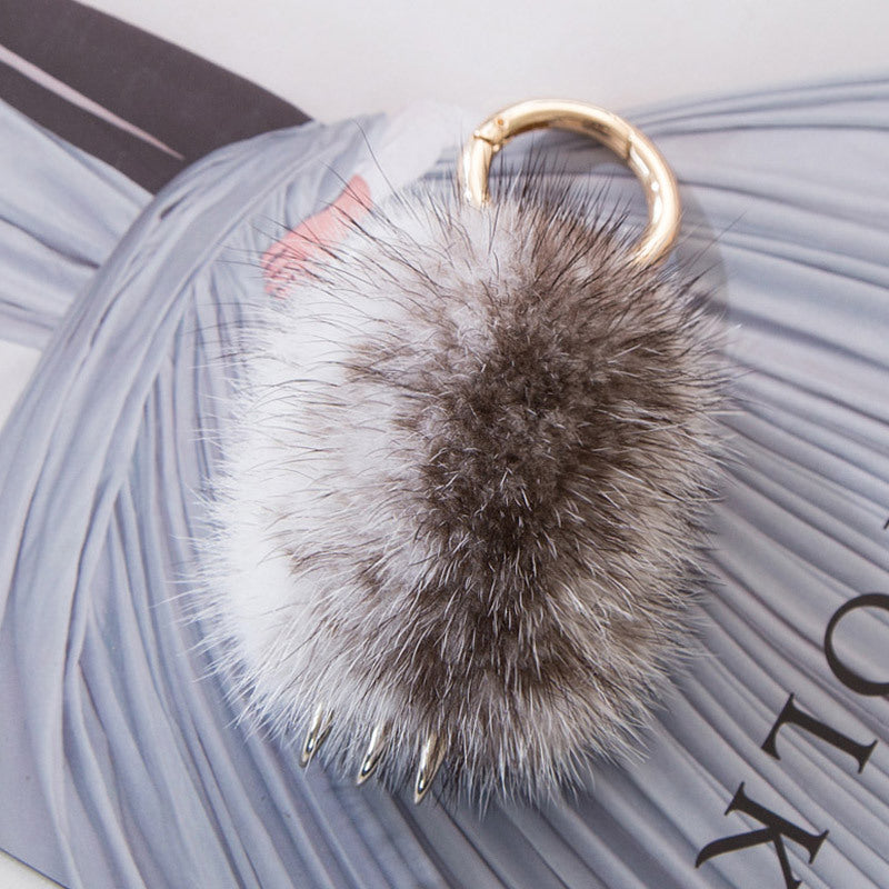 Cute Mink Fur Wolf Paw Charm Keychain