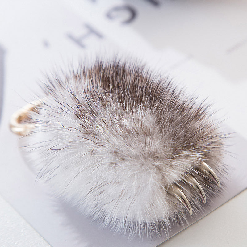 Cute Mink Fur Wolf Paw Charm Keychain