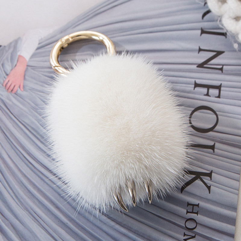 Cute Mink Fur Wolf Paw Charm Keychain