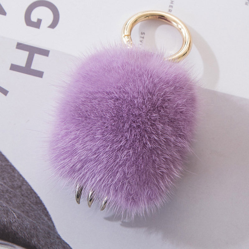 Cute Mink Fur Wolf Paw Charm Keychain