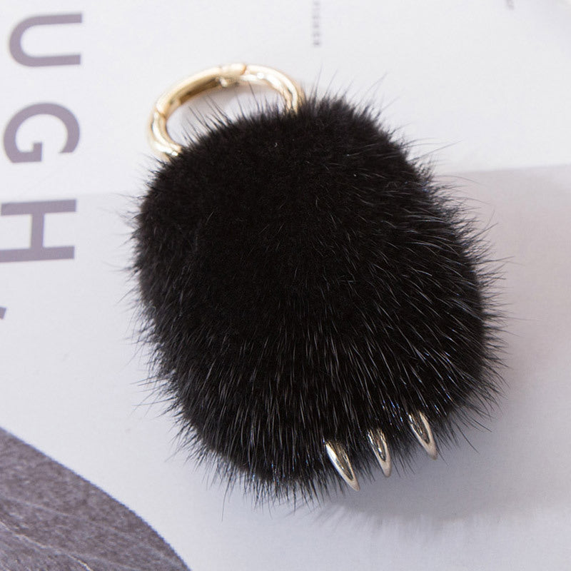 Cute Mink Fur Wolf Paw Charm Keychain