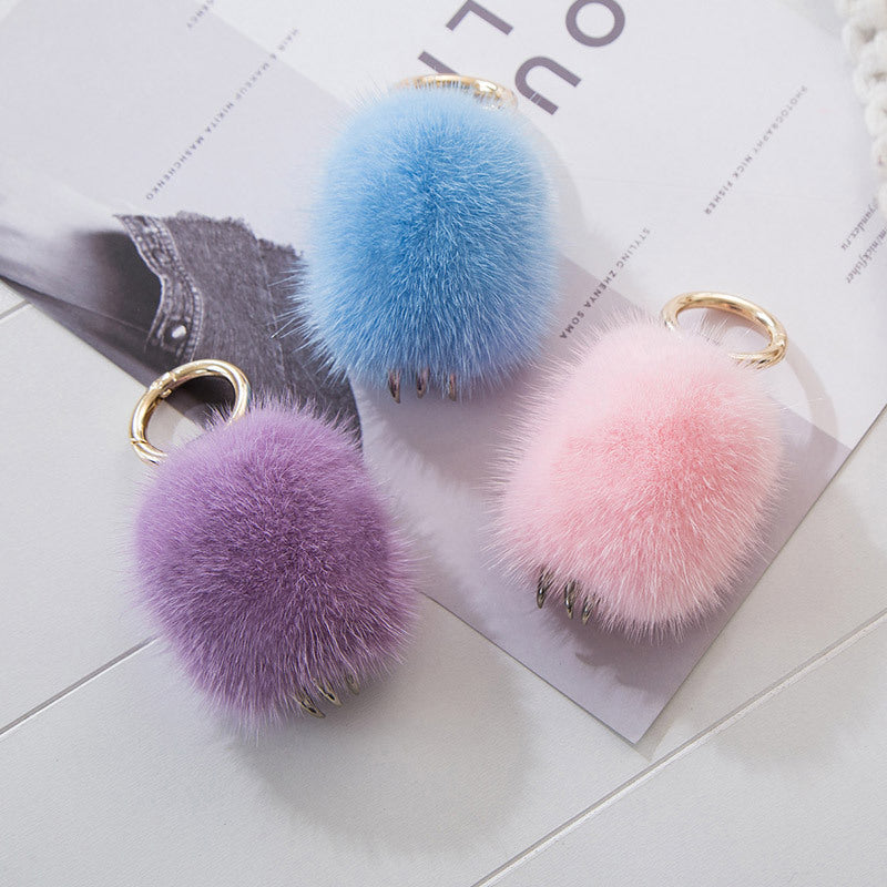 Cute Mink Fur Wolf Paw Charm Keychain