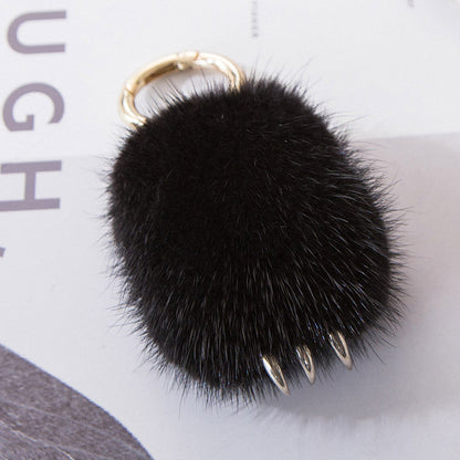 Cute Mink Fur Wolf Paw Charm Keychain