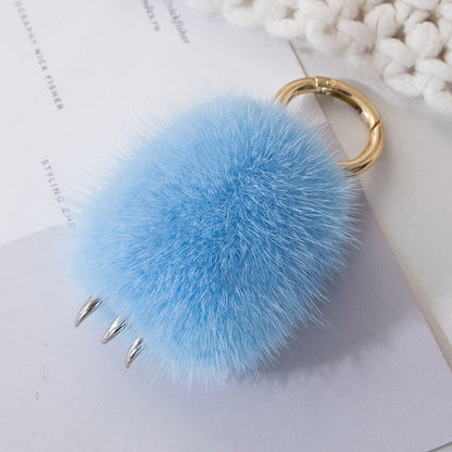 Cute Mink Fur Wolf Paw Charm Keychain