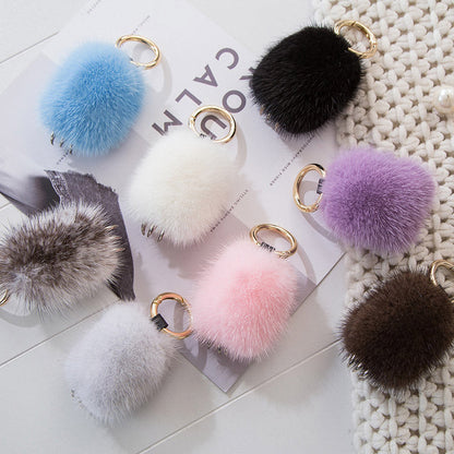 Cute Mink Fur Wolf Paw Charm Keychain