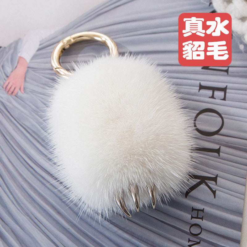 Cute Mink Fur Wolf Paw Charm Keychain