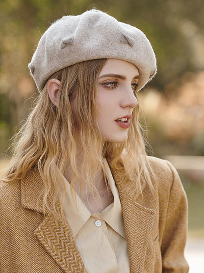 Urban Wool Bow-Embellished Beret Hat-Homeunderwear