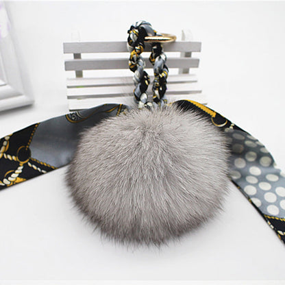 Fashionable Fox Fur Pom Pom Scarf Charm