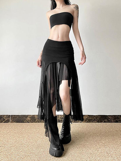 Goth Asymmetrical Mesh Mini Skirt