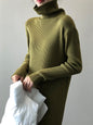 Urban Loose Long Sleeves Split-Side Solid Color High-Neck Sweater Dresses-Homeunderwear