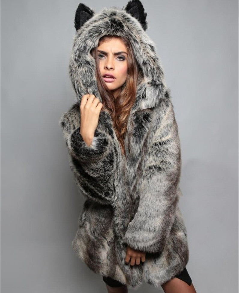 Faux Fox Fur Women Cat Style Oversized Coat