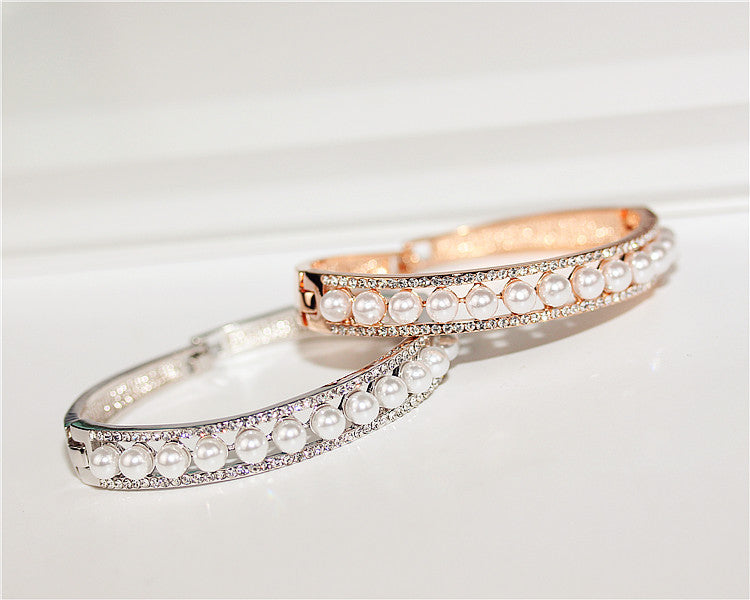 Free Shipping ForFull diamond pearl rose gold bracelet