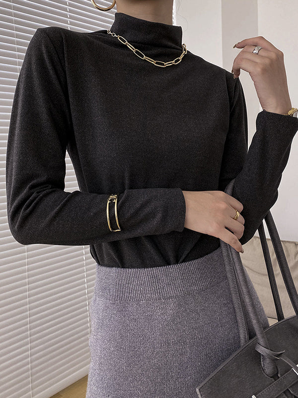 New Fashion Casual Long Sleeves Solid Color Half Turtleneck T-Shirts Tops-Homeundewear