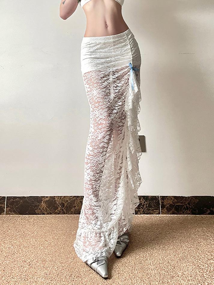 See Through Lace Midi Skirt