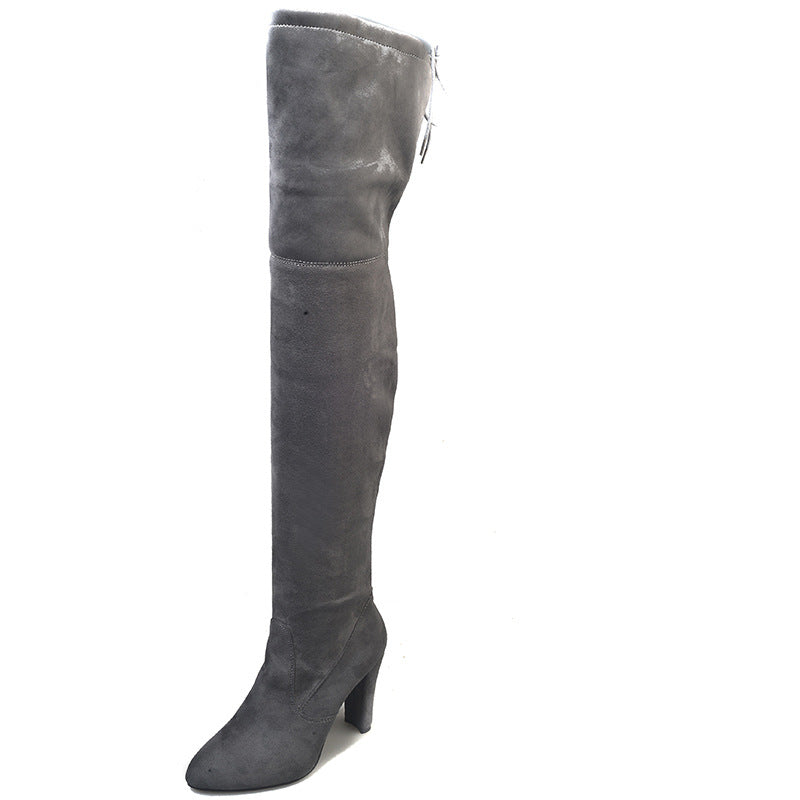 Pointed Toe Suede Solid High Chunky Heels Over-knee Long Boots