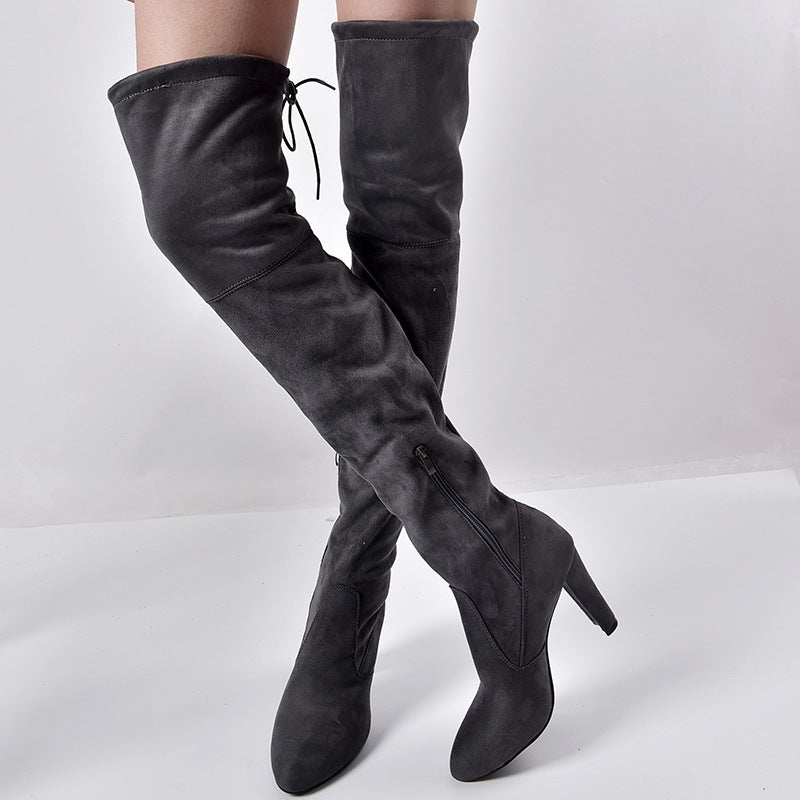 Pointed Toe Suede Solid High Chunky Heels Over-knee Long Boots