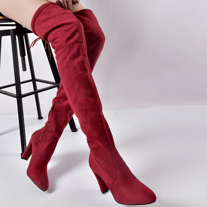 Pointed Toe Suede Solid High Chunky Heels Over-knee Long Boots