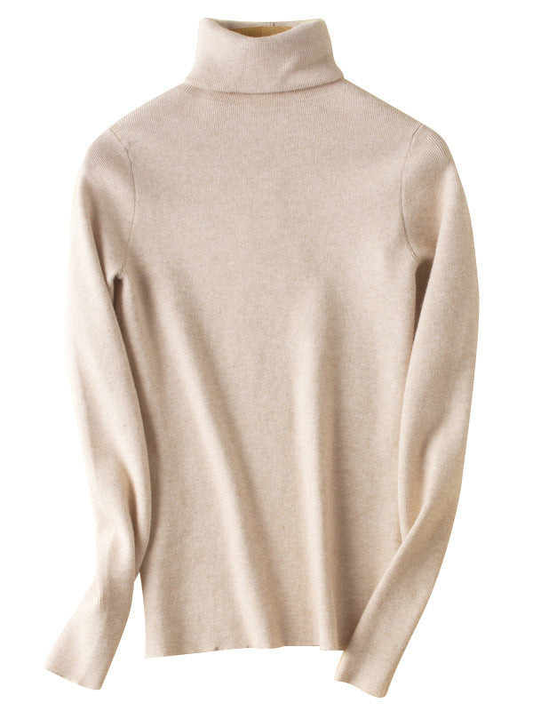 Simple Skinny Solid Color High-Neck Sweater Tops Pullovers-Homeunderwear