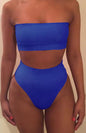 Pure Color Strapless High Waist Two Pieces Swimwear