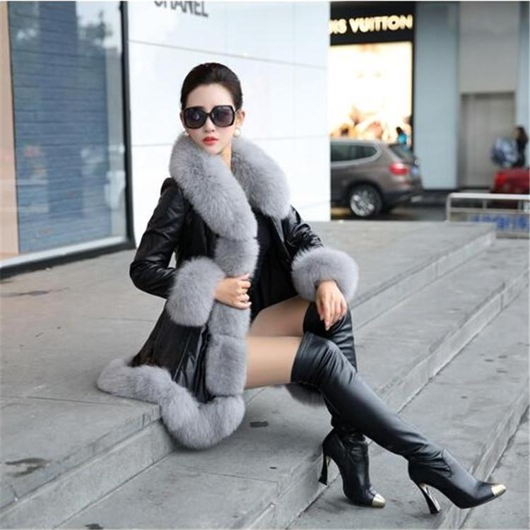 Faux Fur Collar and Cuff Patchwork Oversized Women Coat