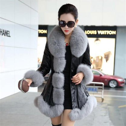 Faux Fur Collar and Cuff Patchwork Oversized Women Coat