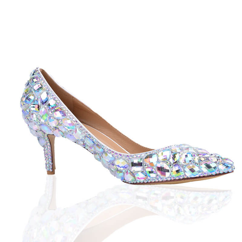 Ankle Rhinestone Stiletto Heel Point Toe Microfiber Pumps