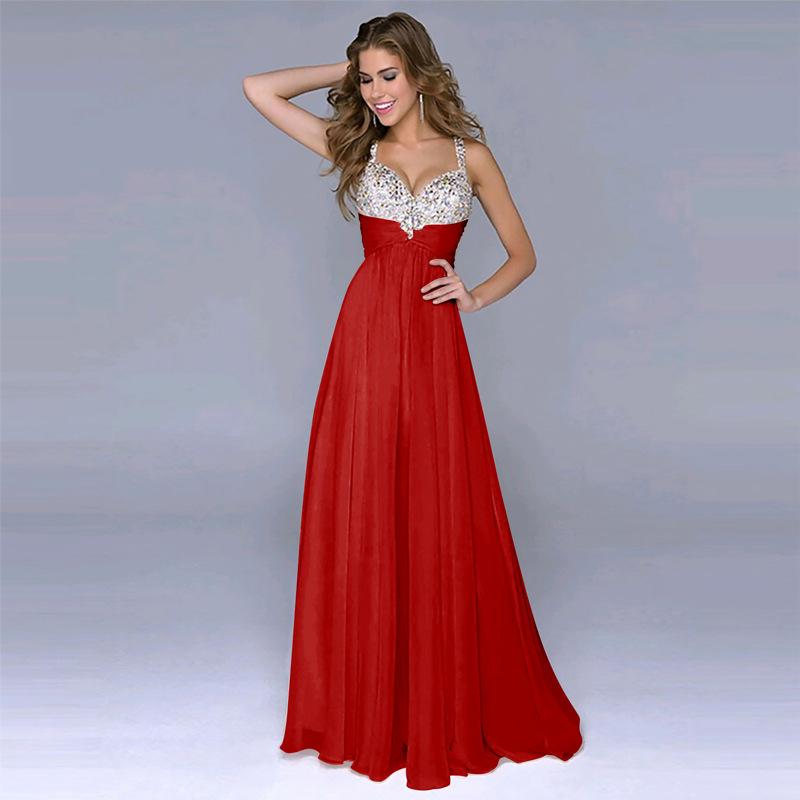 Clearance Pleated Straps Sequined Ruched Long Prom Dress