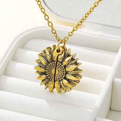 Carved Letter Sunflower Pendant Necklace