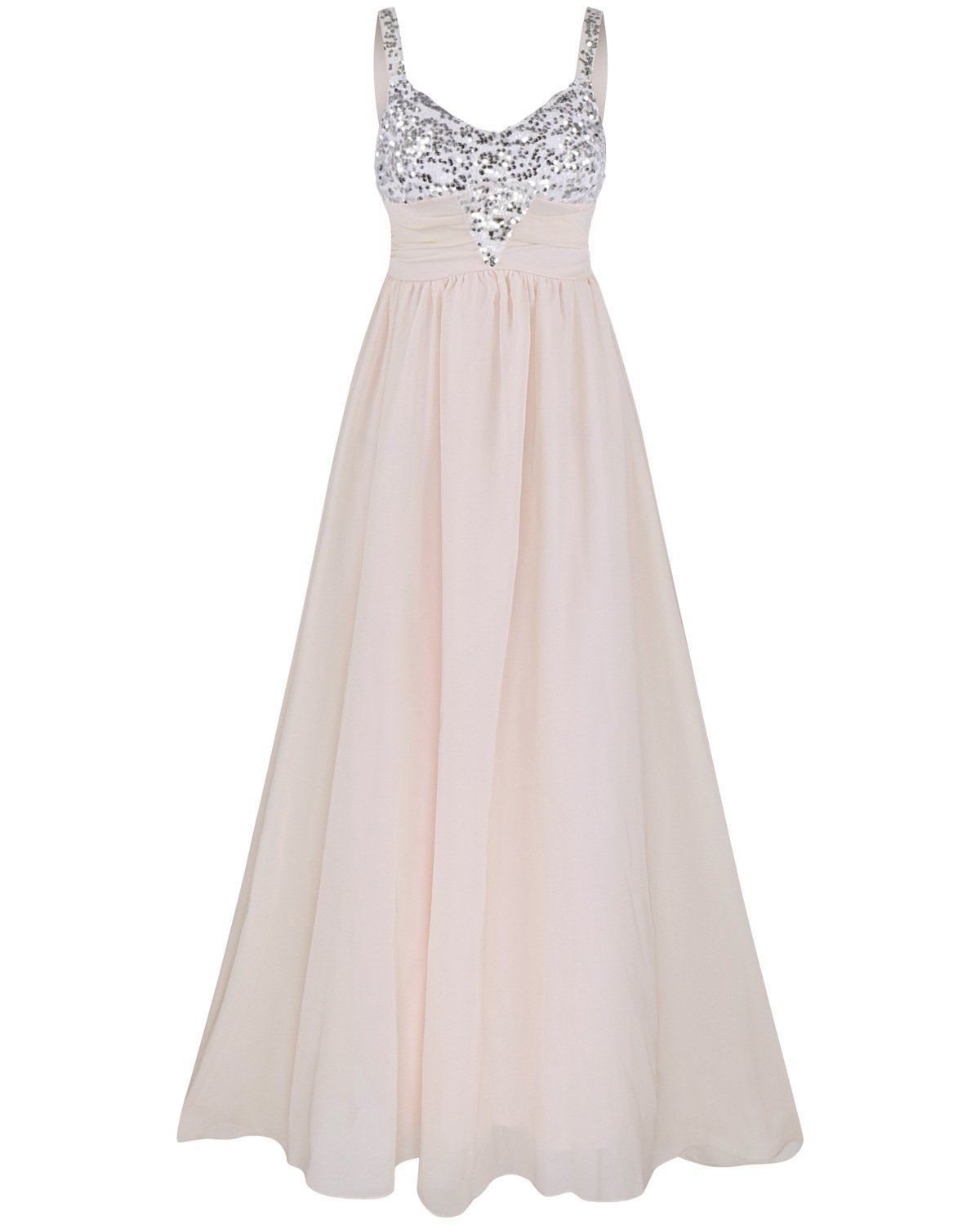 Clearance Pleated Straps Sequined Ruched Long Prom Dress