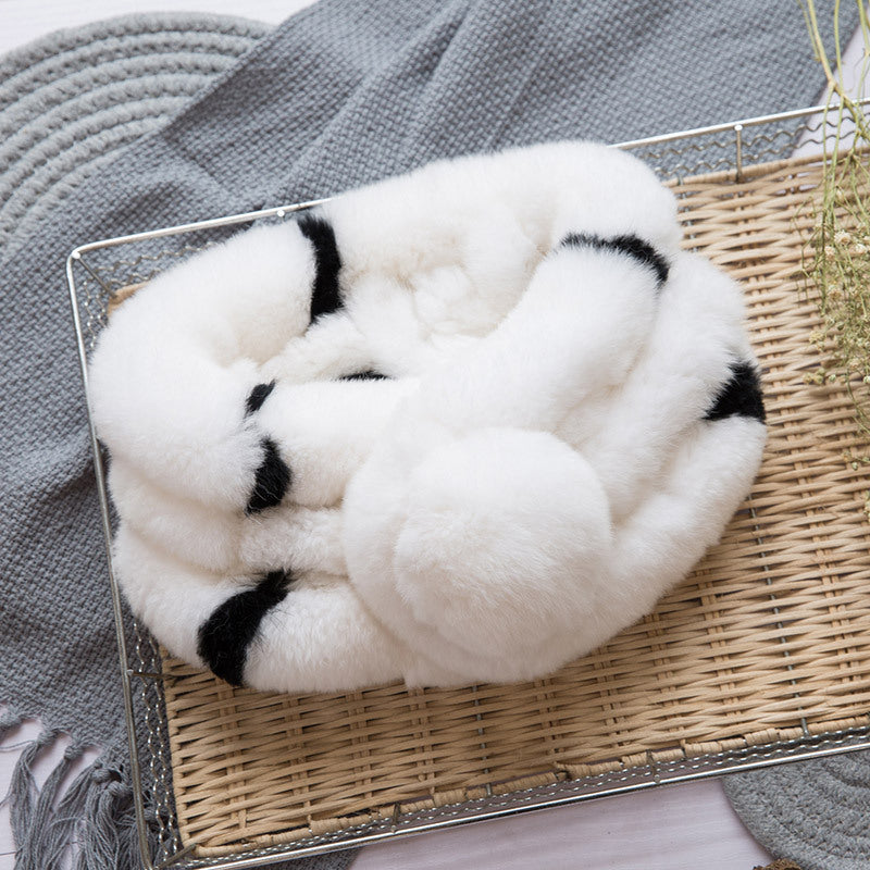 Warm Real Rabbit Fur Scarf with Big Pom Pom