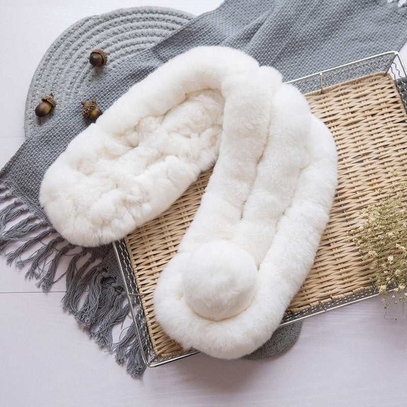 Warm Real Rabbit Fur Scarf with Big Pom Pom