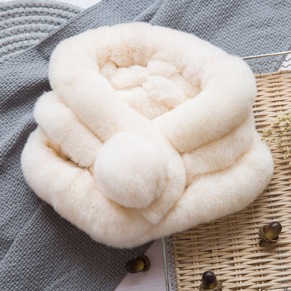 Warm Real Rabbit Fur Scarf with Big Pom Pom