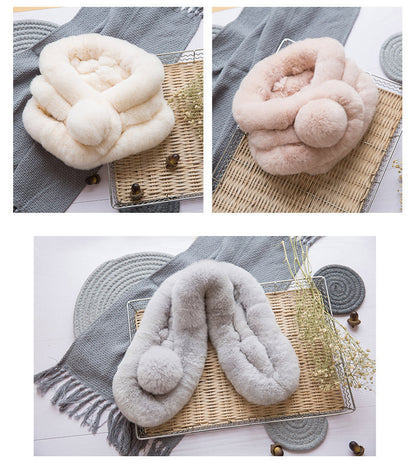 Warm Real Rabbit Fur Scarf with Big Pom Pom