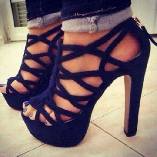 Free Shipping Clearence Suede Cut-Outs Chunky Heel Sandals