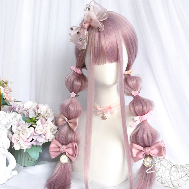 Free Shipping For Hivava Sweet Long Straight Flower Ball Wig With Neat Bangs