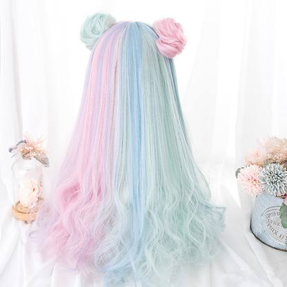 Free Shipping For Hivava Japanese Harajuku Pink Mint Mixed Princess Wig Kawaii Daily Long Curly Hair Lolita Wig