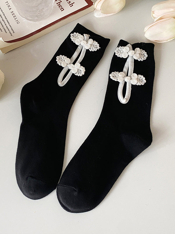 Casual Hollow Solid Color Disc Buckle Socks Accessories-Homeunderwear