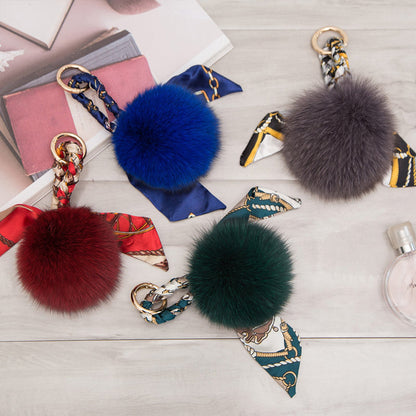 Fashionable Fox Fur Pom Pom Scarf Charm