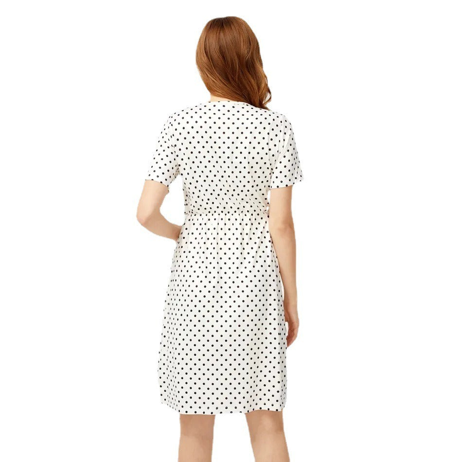 Free Shipping ForPregnant women's polka dot round neck short sleeved nursing dress